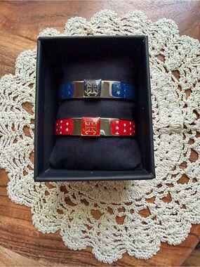 Rustic Cuff Enamel Bracelet Set - Blue & Red